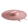 Cappello di Paglia a Tesa Larga 15cm con Parte Superiore Piatta Cappelli Estivi da Spiaggia per Donna Cappello Boater con Nastro Cappello da Sole Grigio Nero Rosso Rosa Blu Con Laccetto Sottogola