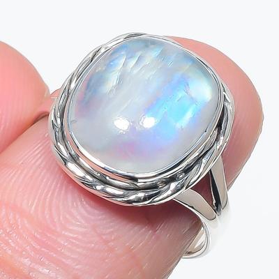 Natural Rainbow Moonstone Gemstone 925 Solid Sterling Silver Gift Ring S.7 O7W77