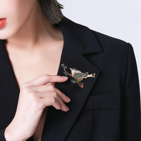 Magpie Brooch Enamel Oil Dripping Rhinestone Decor Chinese Style Bird And Brunch Clothes Pin Polished Coat