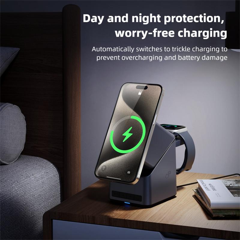 180 ° Electric Rotate 4-in-1 Magnetic Wireless Charger Clock for Magsafe iPhone 16-12 Apple Watch 10-2 AirPods Pro Fast Charging