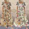 Nibunnoichi Style Botanical Floral Print Puff Resort [1/2style] Dress, Long, Casual, Sleeves, Style, Women's (Khaki, L)