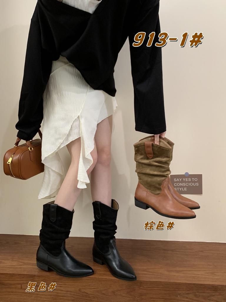2025 new pointed pile boots medium tube fashion thick heel Martin women's boots versatile fashion hot girl boots