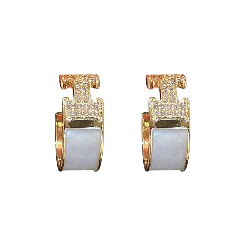 Silver Needle Zircon Ear Hoop Earrings: Elegant Gold-Plated Geometric Design for Women