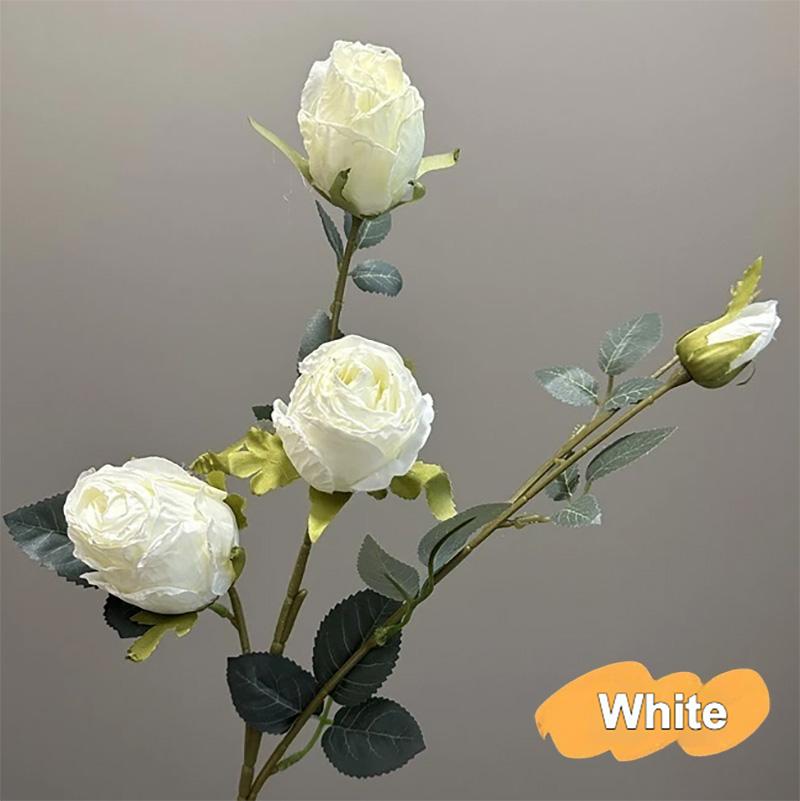 

4 Heads Vintage Burnt Edge Silk Roses Retro Artificial Flowers Chic Dried Rose Bouquet For Household Wedding Party Decoration