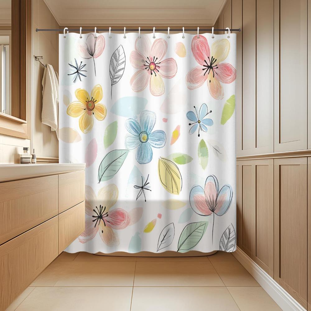 Colorful Floral Shower Curtain: Vibrant Flowers and Leaves for a Cheerful Bathroom Decor