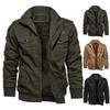 Men Bomber Jacket Plush Lining Multi Pockets Solid Color Zipper Closure Coldproof Autumn Winter Cargo Coat Windbreaker Streetwear