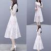 S-3XL Women Summer High-end Floral Chiffon Dress Short-sleeved V-neck A-line Evening Dress