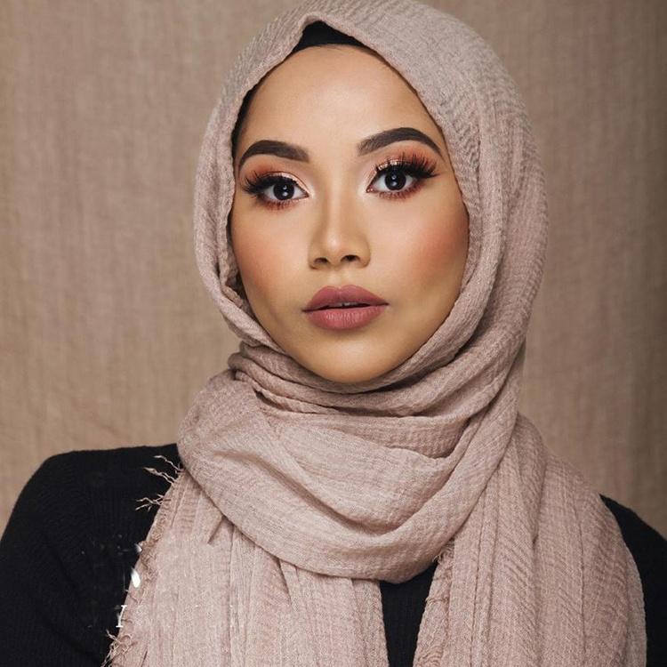 Muslim Women Solid Color Scarf Shawl Cotton Crinkle Hijab
