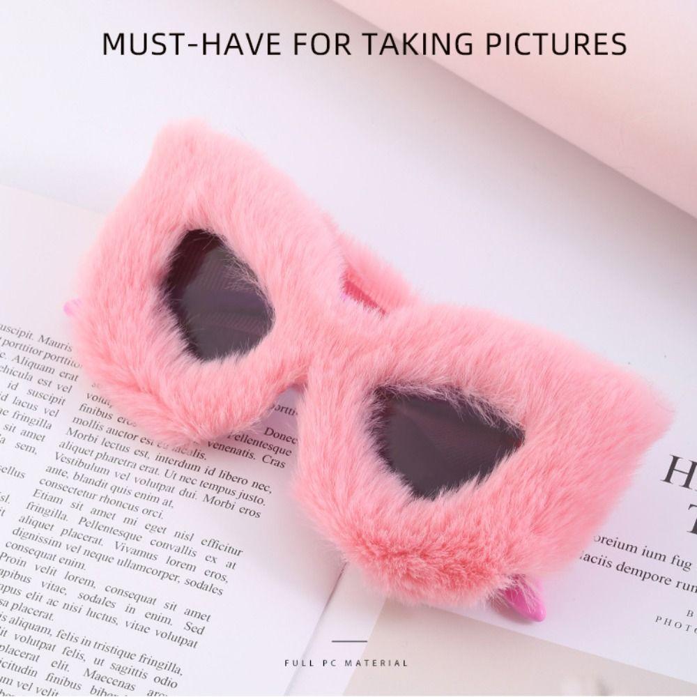 Korean Cat's Eye Frame Plush Sunglasses Sun-Protective Photos Decoration Travel Sunglasses Outdoor Bride Eyewear For Women Girls