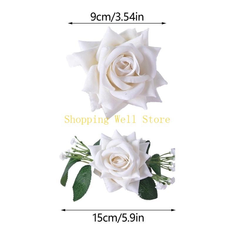 KX4B Florals Curtain Tiebacks Clasps 4 Pack Artificial Rose Flower Drapery Holdbacks Clips Window Drapes Holders Clamp