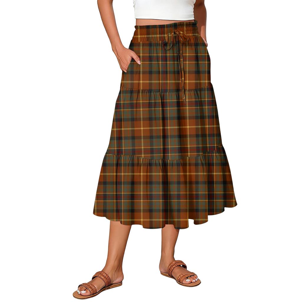 Ladies' Plaid Printed Casual Elastic Waist Drawstring Skirt