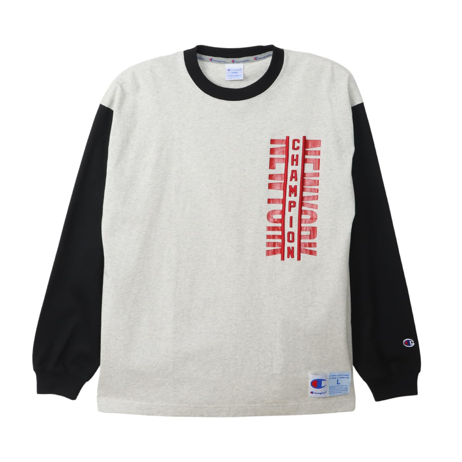 

Champion Action Style Long Sleeve Cotton Embroidered Rubber Crew T-Shirt, 100% USA, RelaxFit, Logo, Print, Neck, C3-A422-810-L