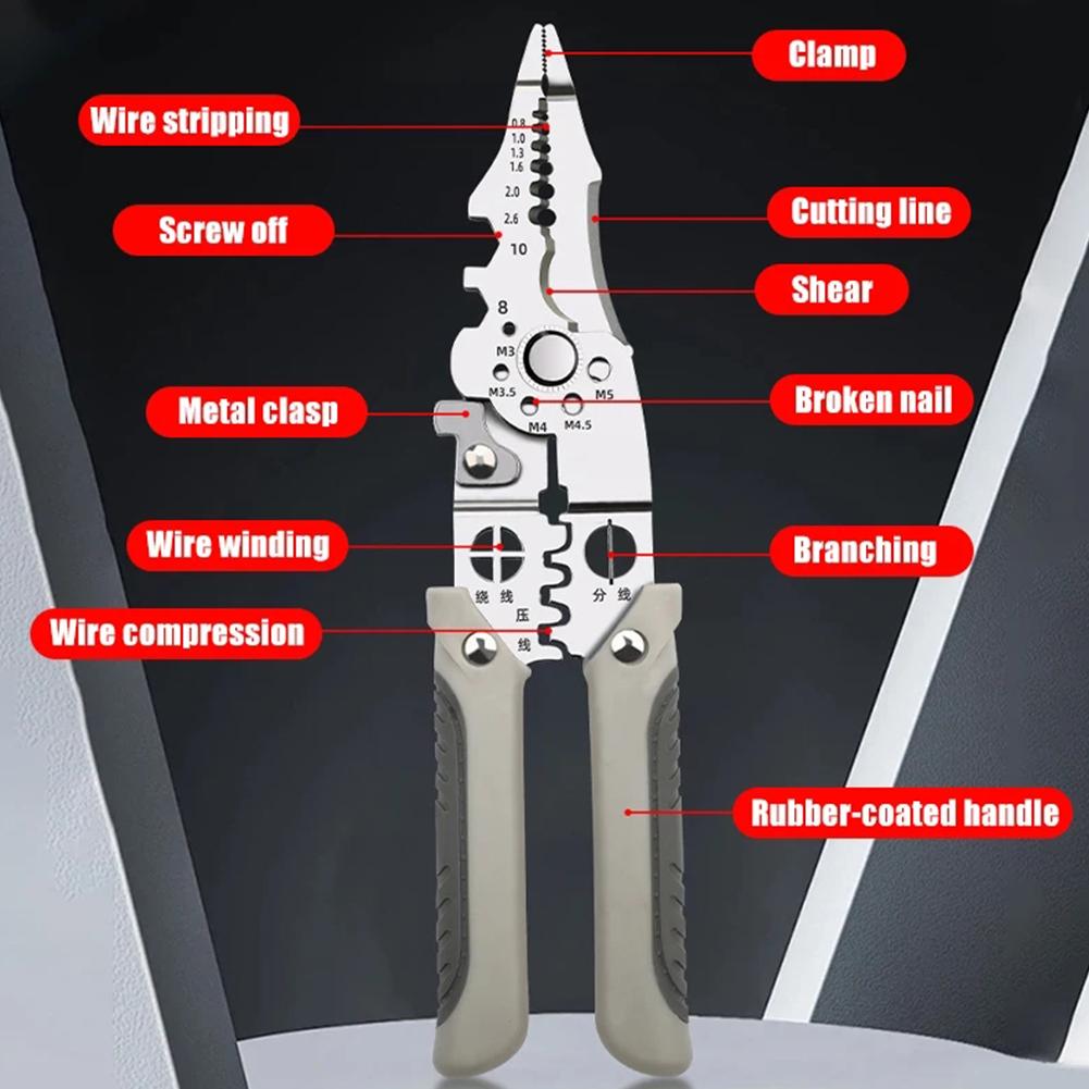 Multifunctional Wire Stripper Pliers, Decrustation Crimper Cable Cutter, Solves Wire Stripping Inaccuracy & Multi-Tool Carrying
