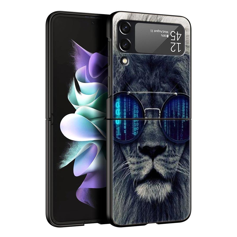 

Милый чехол для телефона с изображением льва, волка, тигра для Samsung Z Flip3 Flip4 Flip5, чехол для Z Flip 3 Flip 5 4 5G, черный жесткий складной чехол Samsung Z Flip