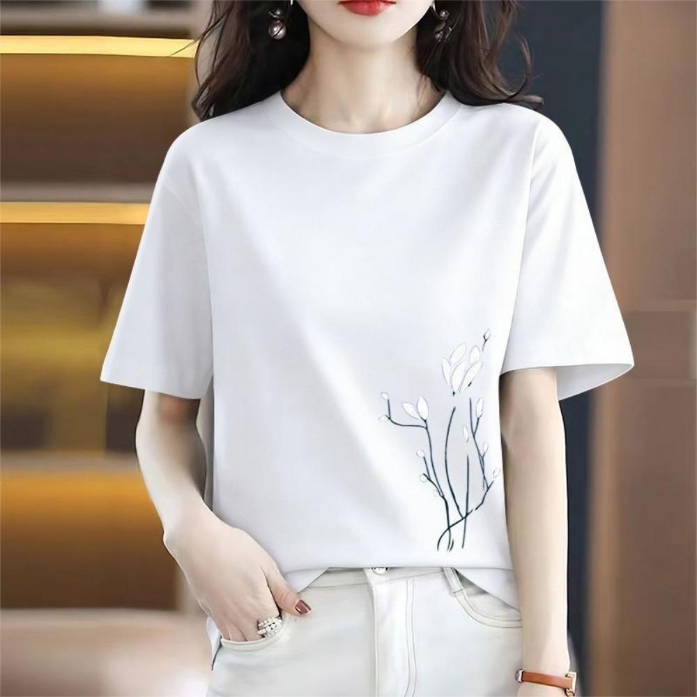 Women's Loose Fit T Shirts 2026 Summer Solid Printed Short Sleeve Round Neck Casual Top Plus Size Women Clothing T Shirt Women
