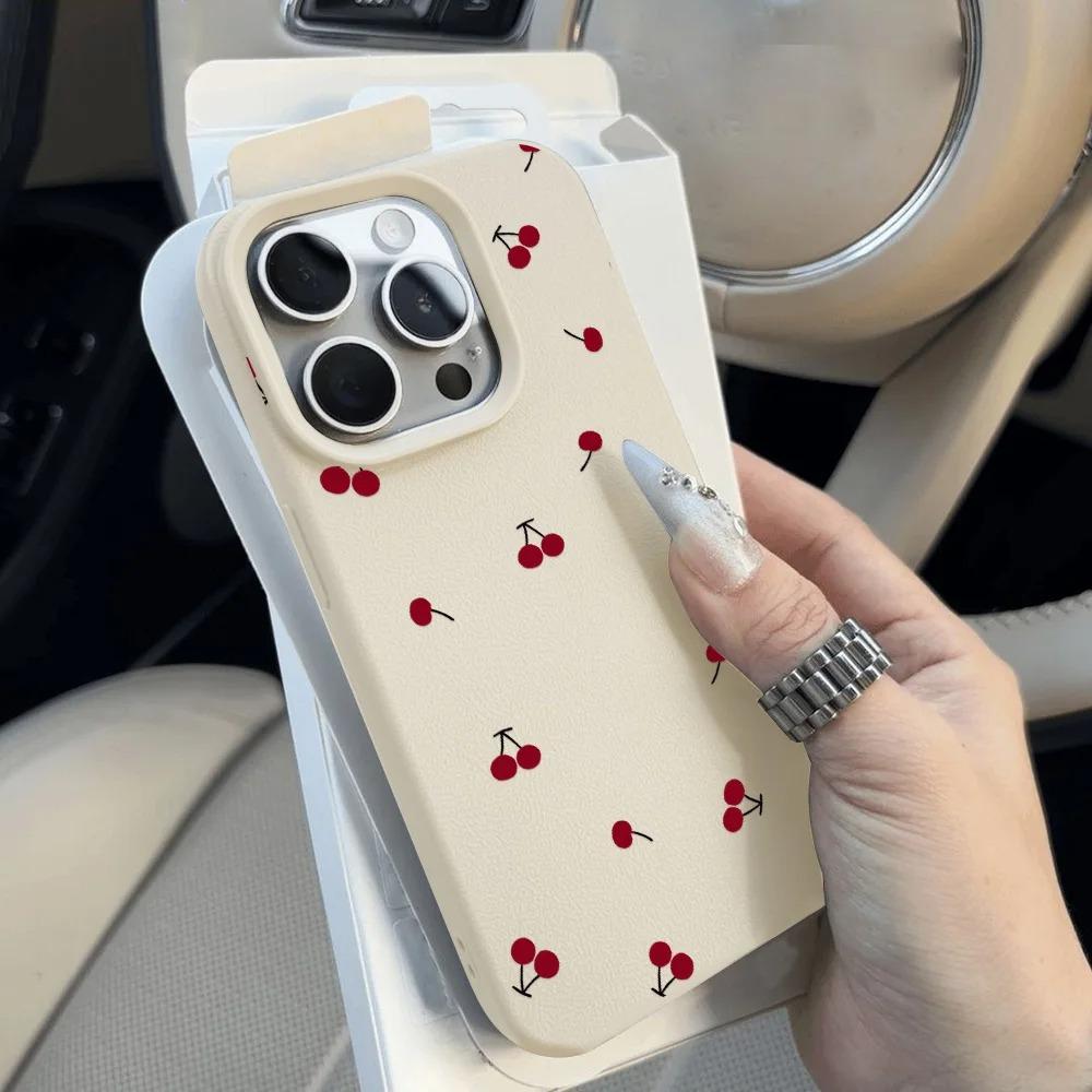 Simple cherry pattern phone case suitable for iPhone 17 16 15 14 13 12 11 Pro/Max/Plus anti drop and shockproof back cover