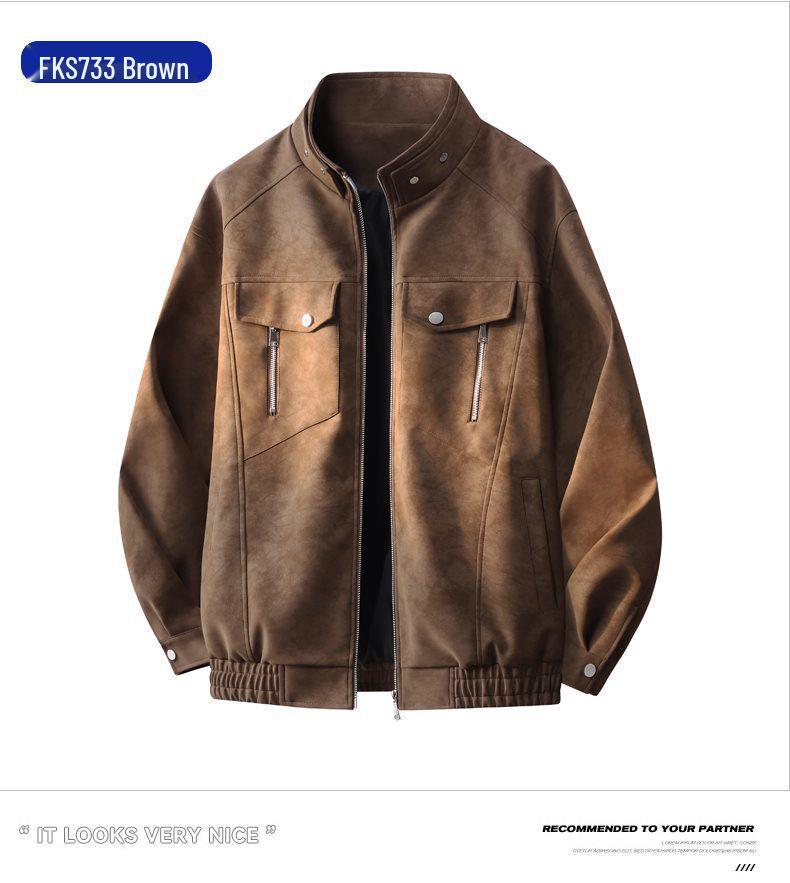 2026 Men's Casual High-End PU Leather Jacket - Hong Kong Style, Loose Fit, Lapel Design for Spring/Autumn