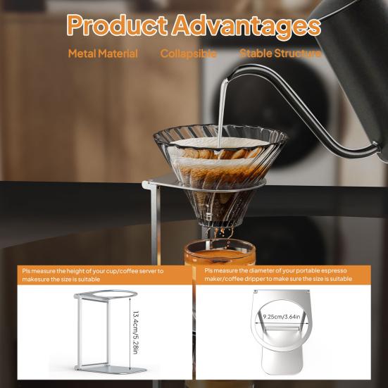 Portable Coffee Filter Rack Stand Foldable Drip Filter Holder Adjustable Height Brewing Stand for Travel Camping