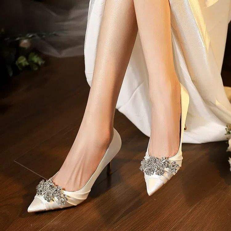 

French rhinestone high heels 2025 new design niche wedding shoes bridal shoes Xiuhe wedding dress single shoes 39