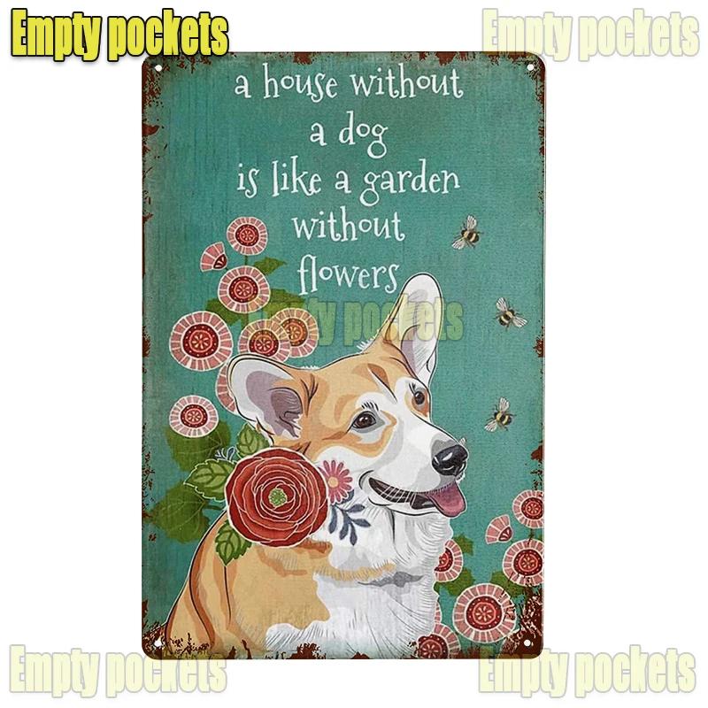 Vintage Pet Dog Corgi Tin Sign Plates for Pet Shop Bedroom Living Room cafe Kitchen metal wall art Decor Gift for Dog Lover