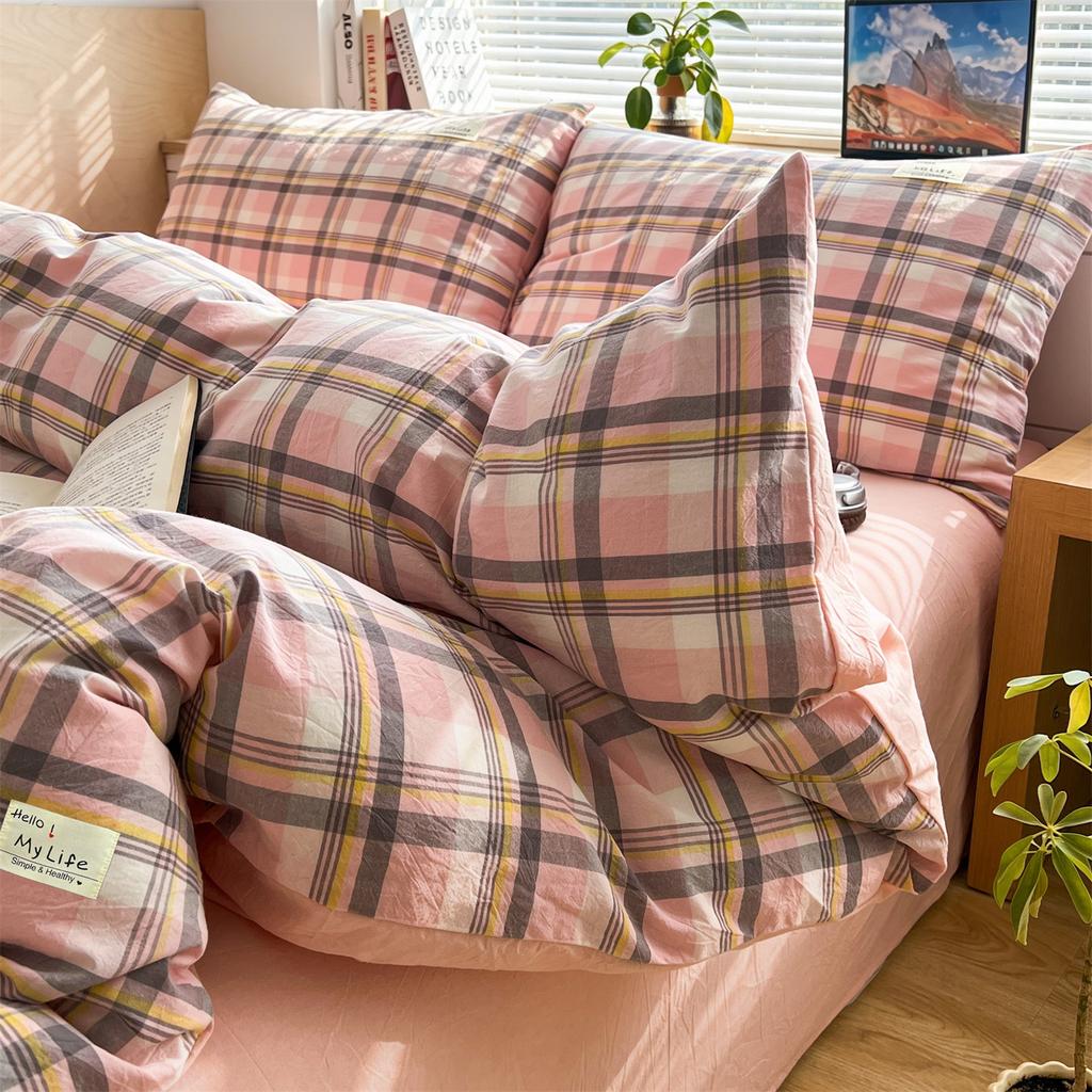 Class A Unprinted Wind Bed, Pure Cotton Four-piece Set, Cotton Quilt Cover, Bed Hat, Bed Sheet Quilt Cover, Student Dormitory Three-piece Set 1