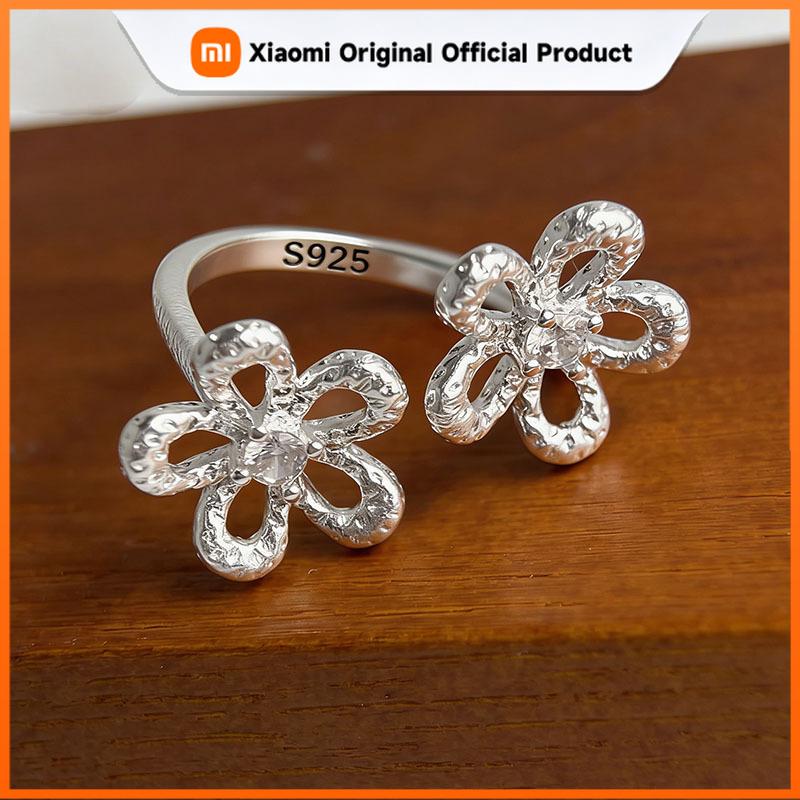 Xiaomi BF CLUB 925 Sterling Rings for Women Simple Geometric Handmade Irregular Retro Big Flower Ring Allergy For Birthday Gift