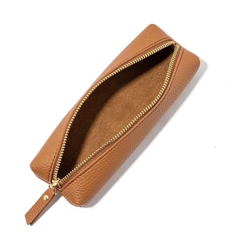 Large Capacity Zipper Pencil Case With Texture PU Leather Students School Supplies Organizer