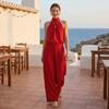 Damen ärmelloses Neckholder-Top und elastische Weitbein-Hose Zweiteiliges Set Baumwoll-Leinen Lässiges Outfit