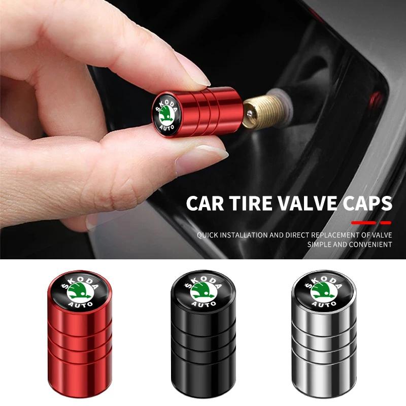 Car Sticker 2025 Hot 4Pcs Metal Car Wheel Tire Valve Caps Covers Auto Accessories For Skoda Octavia Fabia Superb Yeti Rapid Kodi