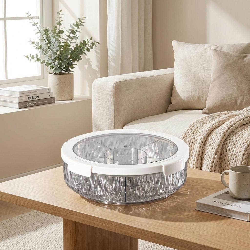 PET Divided Serving Tray with 6 Sections Luxury Home Decor Round Tray for Appetizers and Sweets