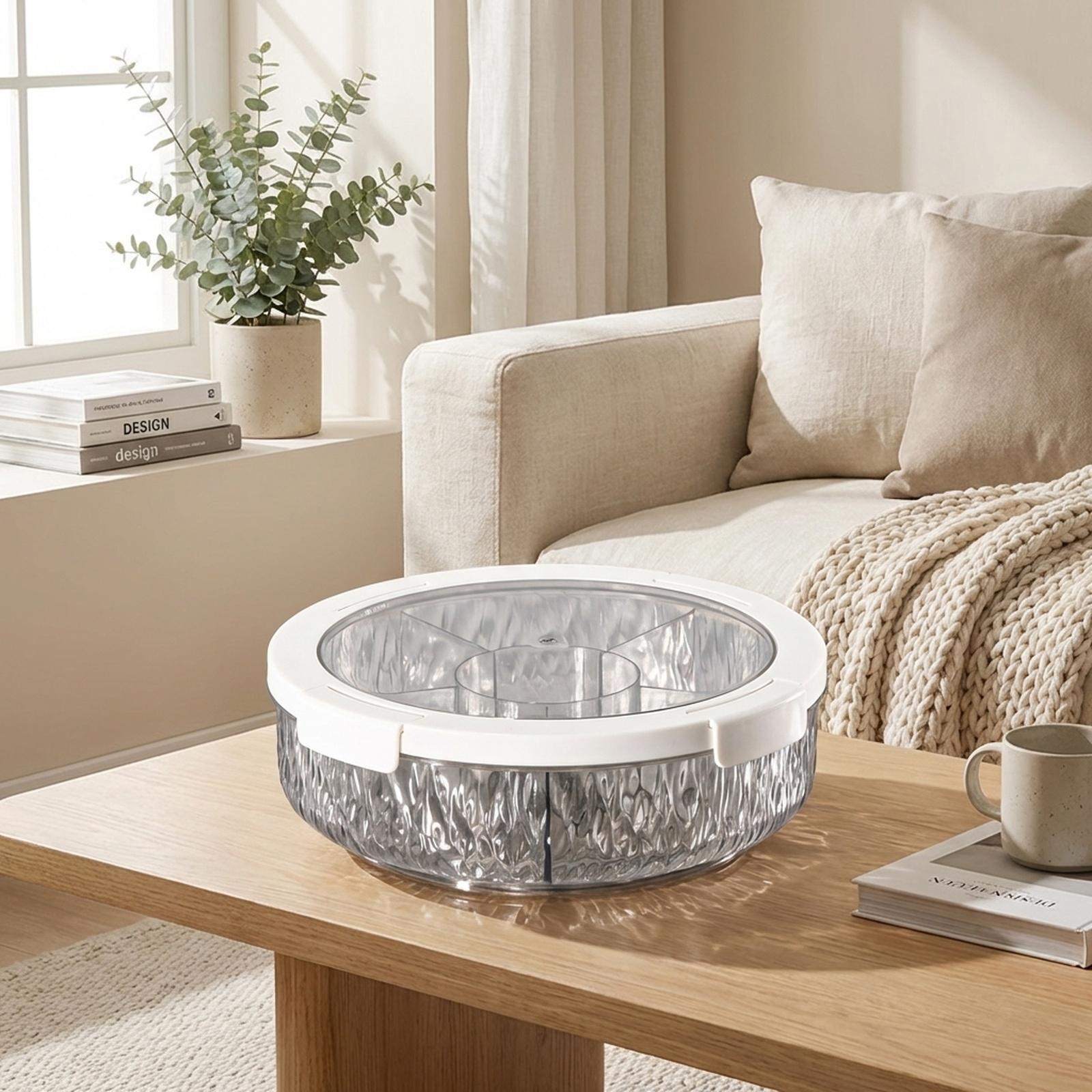 

PET Divided Serving Tray with 6 Sections Luxury Home Decor Round Tray for Appetizers and Sweets очистить серый