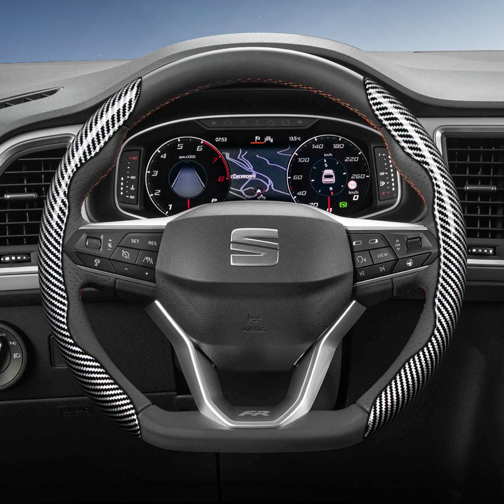 Suitable for Seat Carbon Fiber Texture Steering Wheel Cover with Segmented Quick-Release Design, Durable, for Models Such As Ibiza, Arona, Leon,