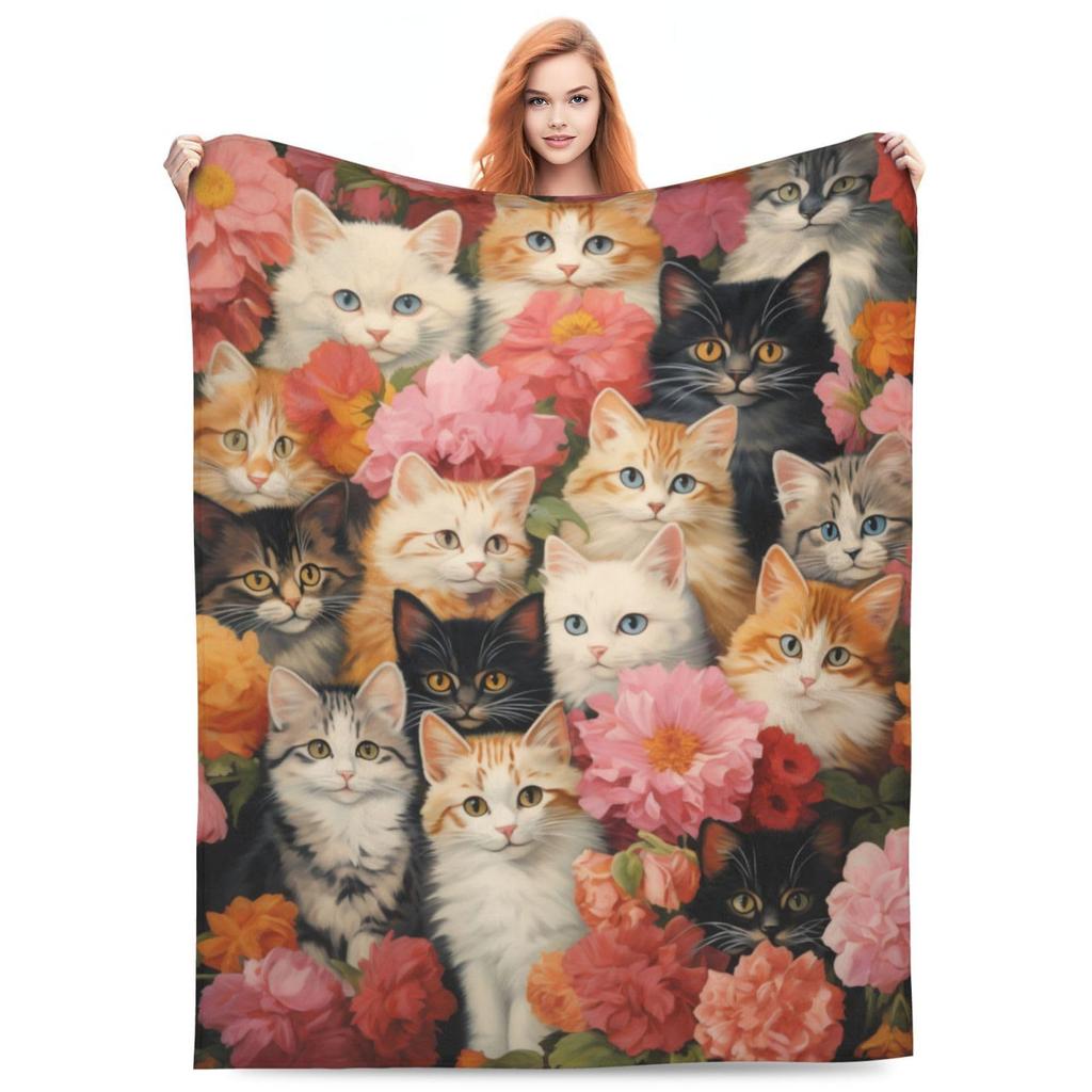 Cute Cat Flannel Digital Print Blanket Sofa Blanket Office Nap Blanket