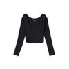Nike Solid Color Round Neck Short Sports Casual Knit Long Sleeve T-Shirt Women Tops Black FN3662-010