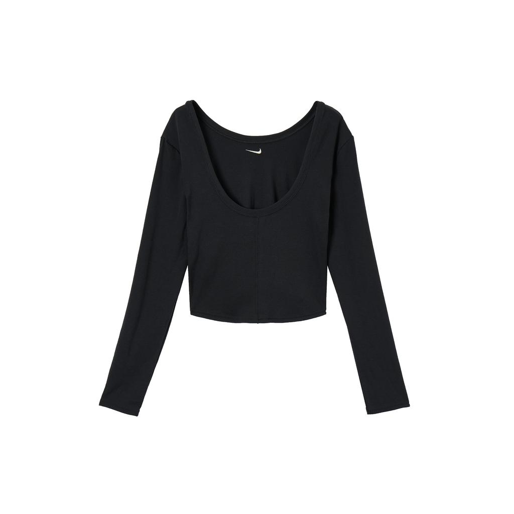 Nike Solid Color Round Neck Short Sports Casual Knit Long Sleeve T-Shirt Women Tops Black FN3662-010