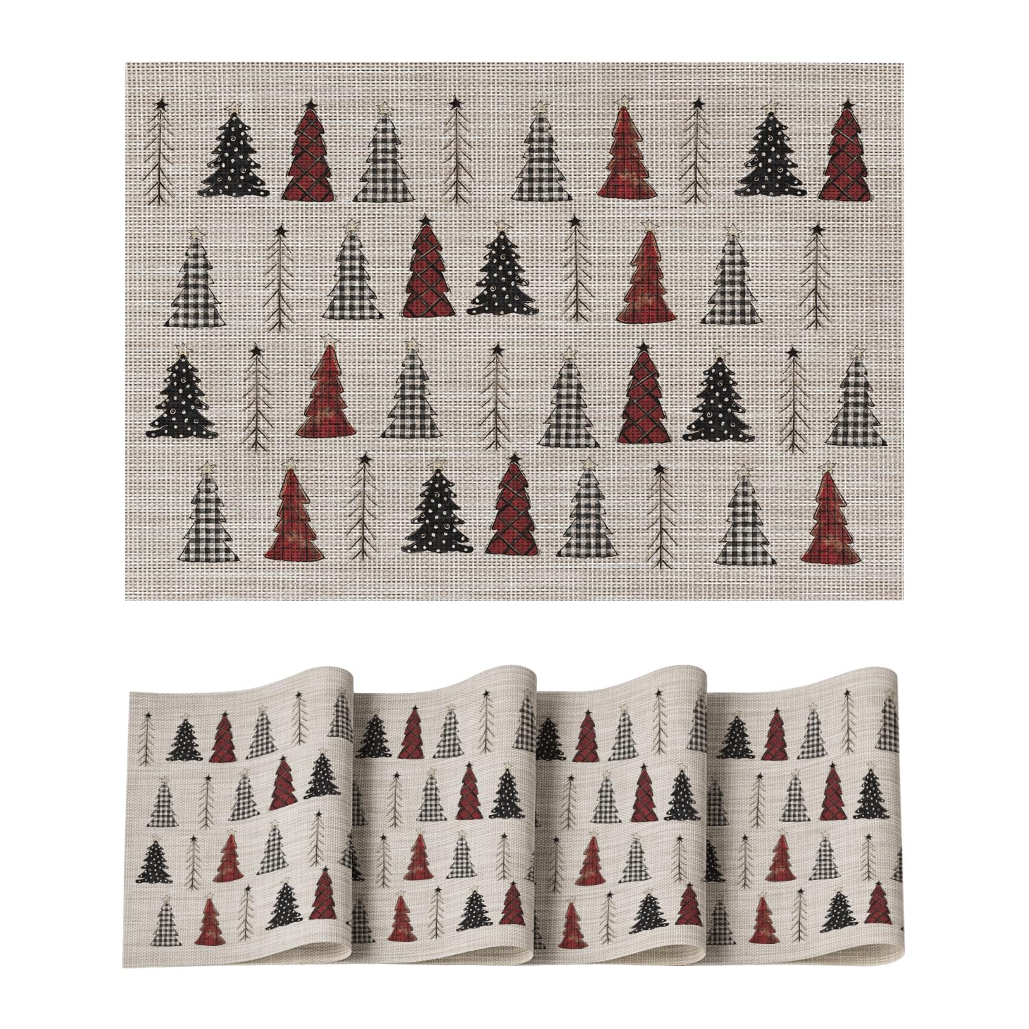 

Xmas Tree Christmas Vinyl Placemats Set of 4, 12x18 Inch Wipeable Winter PVC Woven Table Mats for Party Kitchen Dining Decor 12 x 18 , Rectangular 4 Pcs