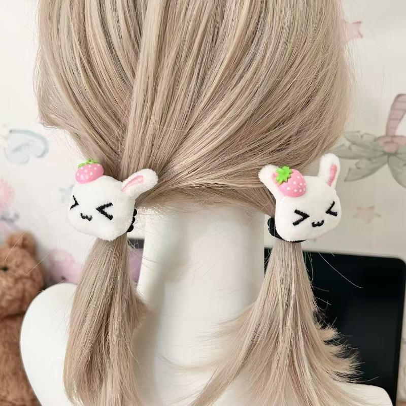 1/2Pcs Cute Strawberry Plush Bunny Hair Scrunchie Elastic Non-Slip Hair Tie Ponytail Holder Women Daily Hairstyle Accessories