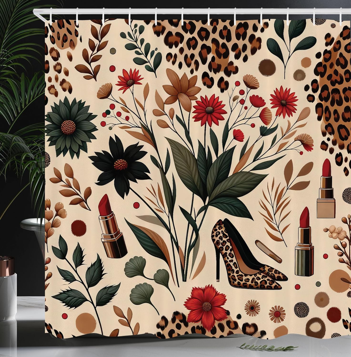 

Ambesonne Leopard Shower Curtain, Minimal Geometric Portrait Animal with Watercolor Style Modern Wild Print, Cloth Fabric Bathro 120x180cm