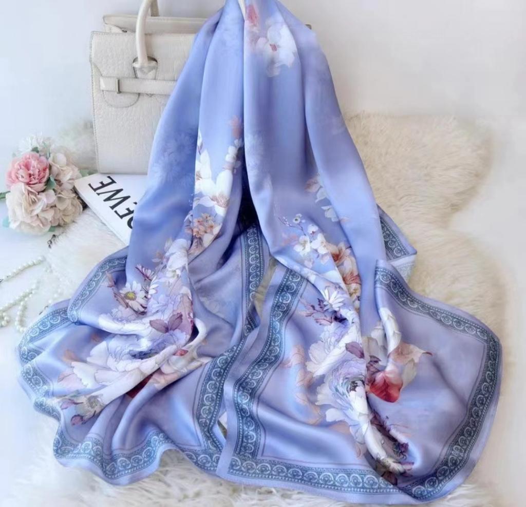 Green Red Women Natural Silk Scarf Shawl Printed Fashion Luxury 100% Pure Silk Long Scarves Elegant Floral Silk Neck Scarf Cape