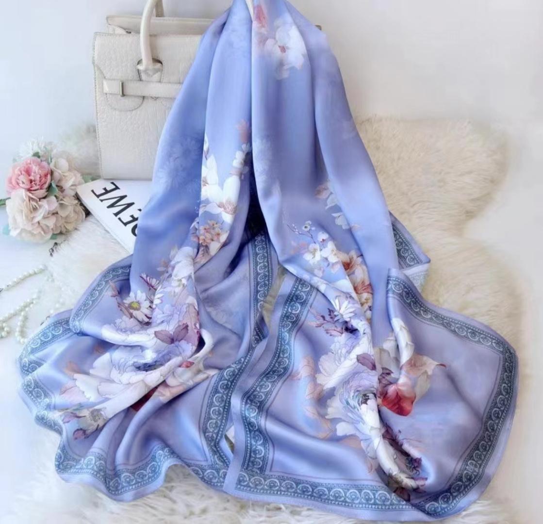 

Green Red Women Natural Silk Scarf Shawl Printed Fashion Luxury 100% Pure Silk Long Scarves Elegant Floral Silk Neck Scarf Cape