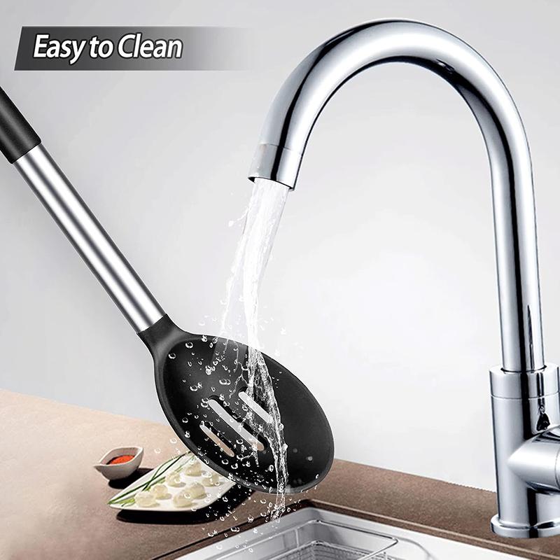 1/2 Pcs Silicone Cooking Spoons Kit with Stainless Steel Handle Salad Mixing Spoon Set Nonstick Cooking Tools Kitchen Utensils