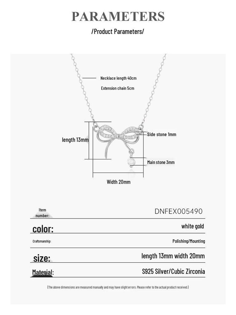 925 Sterling Silver Bow Necklace - Women's Light Luxury Summer Style 2024 Clavicle Chain