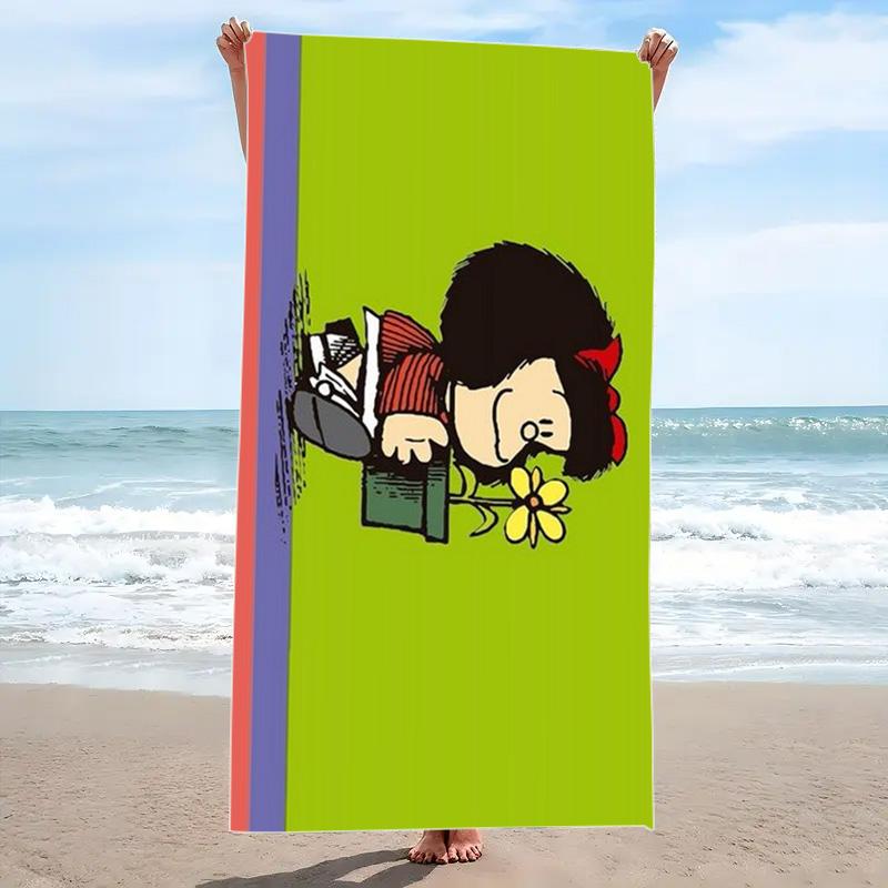 Mafalda Cartoon Print Beach Towel, Large Soft Quick Dry Towel for Beach Camping Swimming