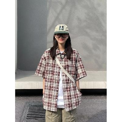 Retro Plaid Shirt Men'S Short Sleeved Trendy Casual Versatile Shirt Hong Kong Style Spring And Autumn Hooligan Handsome Inch Jacket
