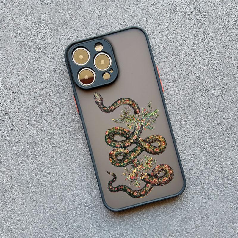 Snake Graphic Flower Phone Case For iPhone 13 Mini 12 11 Pro Max 16 15 14 Pro Max XS XR X 7 8 Plus SE2 Shockproof Matte Covers