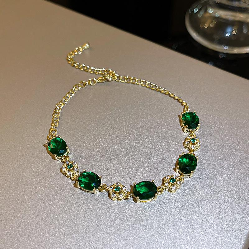 Pulsera Coreana de Zircón Esmeralda y Diamantes - Joyería de Amistad Brillante de Alta Gama para Mujeres a la Moda