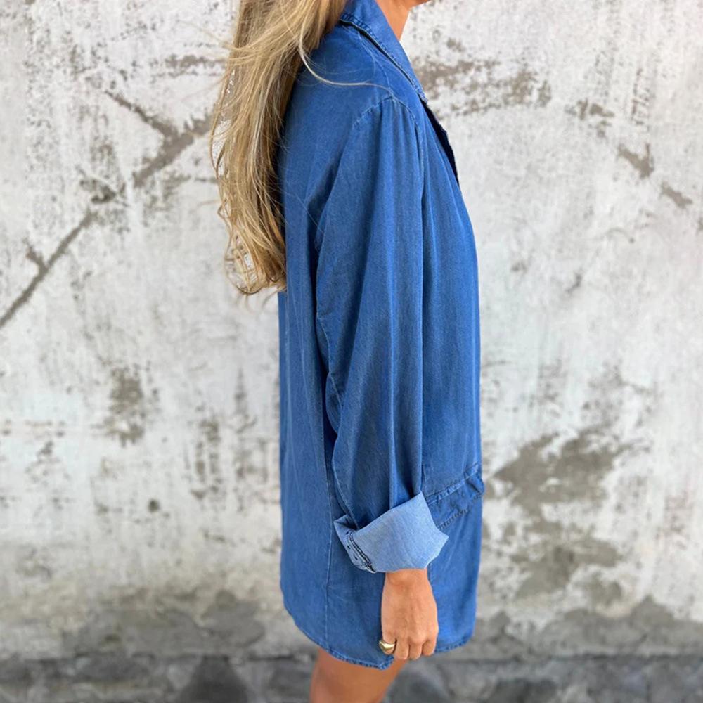 Frauen Sommer Herbst Denim Jacken Damen Lose Langarm Taschen Jeans Oberbekleidung Mäntel