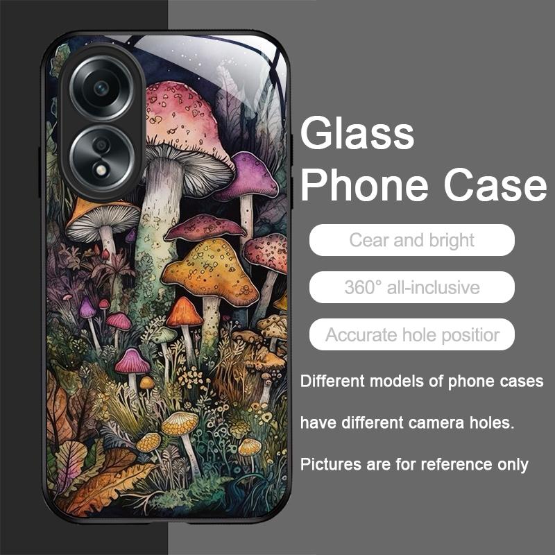 Creative Personality Mushroom Pattern Tempered Glass Phone Case for OPPO Realme 13 Pro Plus 12 11 10 9i C55 X7 GT Neo 2 3T Cover