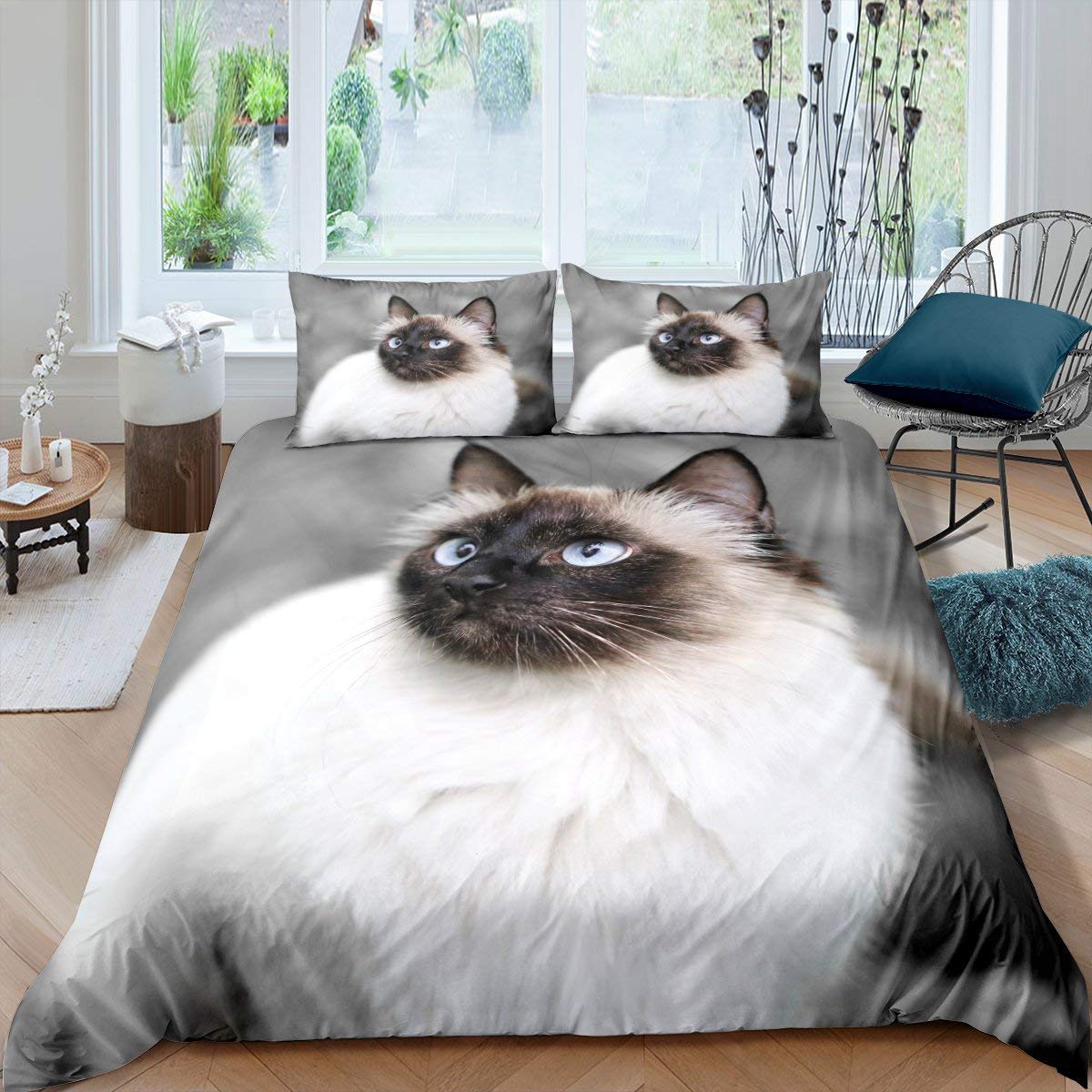

Cat Soft Duvet Cover Set, Black Cat Silhouetes in Diferent Poses Decorative 3 Piece Beding Set featuring 2 Pilow Shams,Quen Ful Sized Dimensions 120*200cm Single