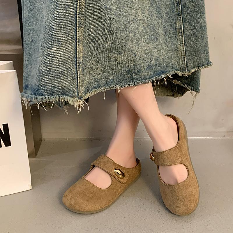 Flat-bottomed Boken Shoes Women's Half-slippers with A Toe Cap One-foot Wear In Spring and Summer and Annoying Cold Slippers